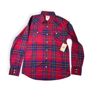 Levis Dress Plaid Shirt Mens Size Medium 100% Cotton Plaid Western Cowboy BNWT